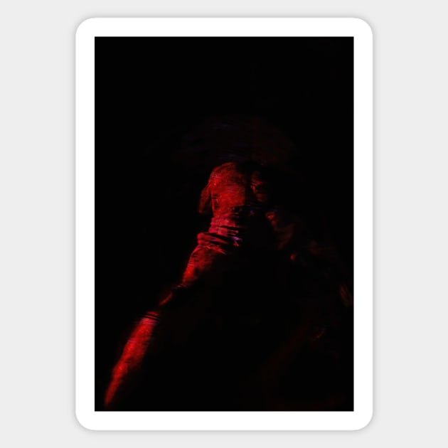 Digital collage and special processing. Bizarre. Men climbing to light from darkness. Masterpiece. Red. Sticker by 234TeeUser234